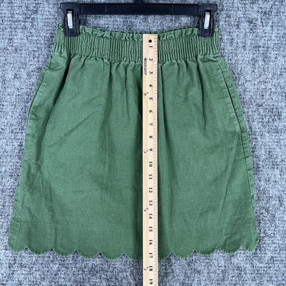 J.Crew Skirt Womens 2 Sage Green Elastic Adjustable Waist Cotton Linen Textured - Picture 9 of 10